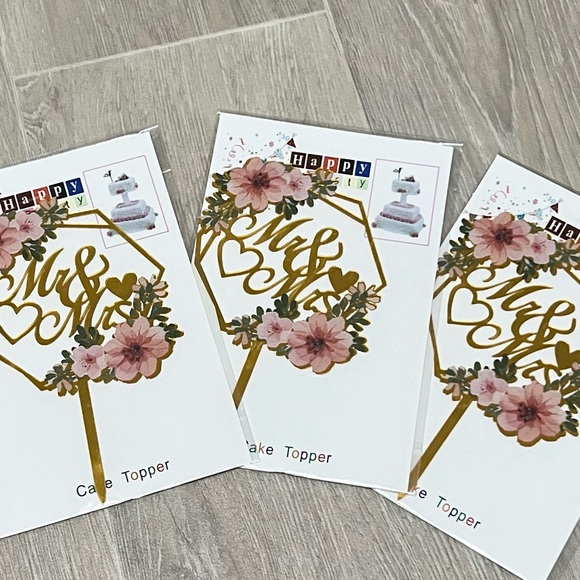 Wedding Cake Topper Mr & Mrs Gold Floral Cake Decor - Picture 2 of 4